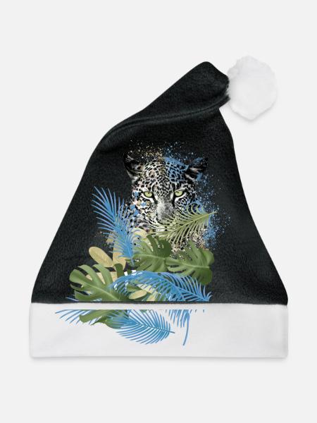 leopard, katze,wildkatze,malerei,blätter,dschungel - Weihnachtsmütze - Schwarz/Weiß