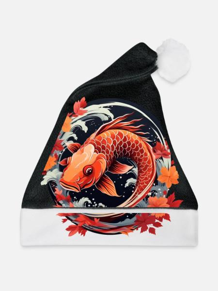 Herbstlicher Koi-Fisch bei Sonnenuntergang - Weihnachtsmütze - Schwarz/Weiß - Vorne