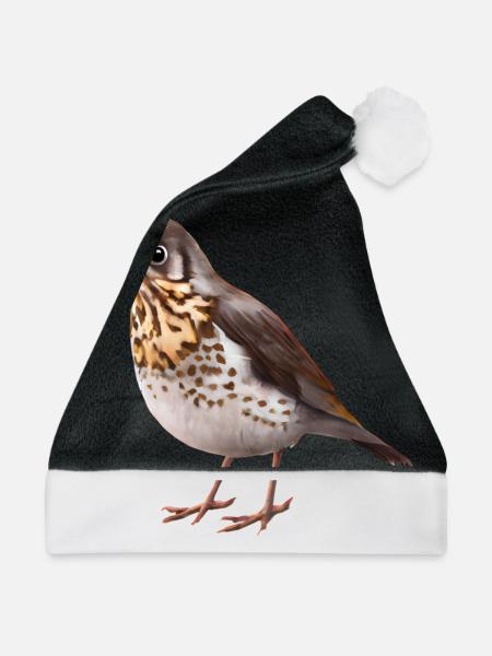 Drossel Vogel - Weihnachtsmütze - Schwarz/Weiß - Vorne