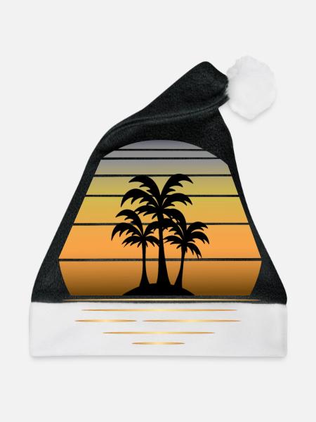 Urlaubsträume: Sonne Palmen Sandstrand - Weihnachtsmütze - Schwarz/Weiß
