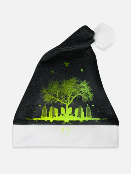 Green Tree - Natur Baum Stadt urban Geschenk - Weihnachtsmütze - Schwarz/Weiß - Vorne