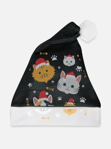 Ugly Christmas Weihnachten Katzen Kätzchen Pfoten - Weihnachtsmütze - Schwarz/Weiß