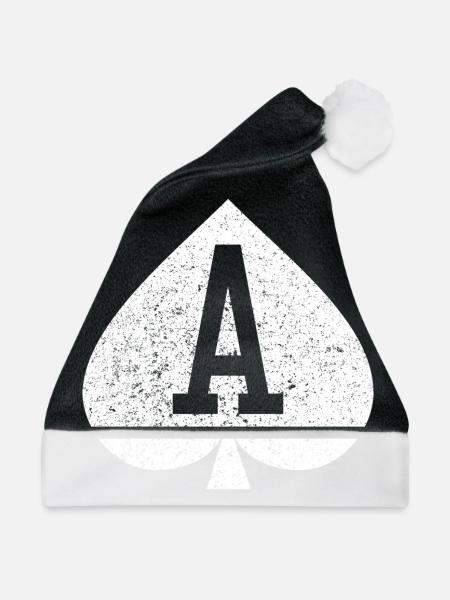 Poker Ass Pik Ace Spade - Weihnachtsmütze - Schwarz/Weiß - Vorne