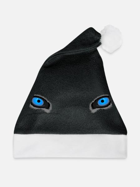 Tiefblaue Wolfsaugen - Weihnachtsmütze - Schwarz/Weiß - Vorne