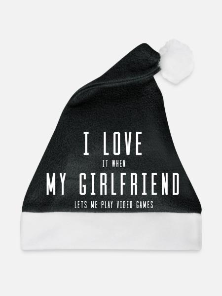 Girlfriend Videogame Zocken Wortwitz Geschenk Idee - Weihnachtsmütze - Schwarz/Weiß - Vorne