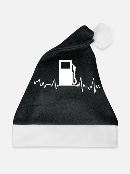Heartbeat Tankstelle T-Shirt Tankwart Geschenk - Weihnachtsmütze - Schwarz/Weiß - Vorne