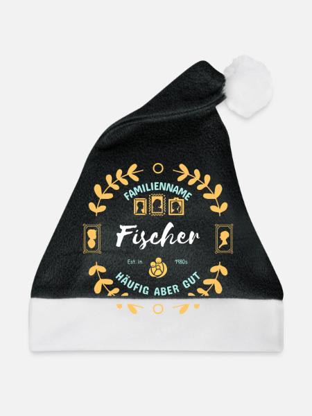 Fischer Nachname - Weihnachtsmütze - Schwarz/Weiß - Vorne