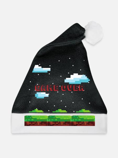 Game over Gaming Geschenk Zocker Konsole Mario PC - Weihnachtsmütze - Schwarz/Weiß - Vorne