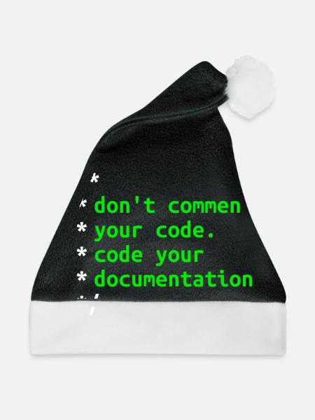 Don't Comment Your Code. Code Your Documentation. - Weihnachtsmütze - Schwarz/Weiß - Vorne