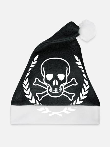 Totenkopf in Kranz - Weihnachtsmütze - Schwarz/Weiß - Vorne