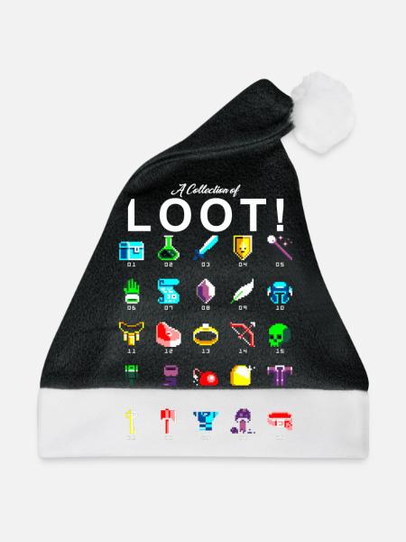 8bit Pixel Sammlung von Beute Gamer Nerd - Weihnachtsmütze - Schwarz/Weiß - Vorne