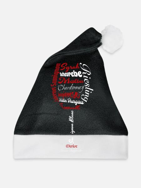Weinglas Weinreben Rebsorten Shirt - Weihnachtsmütze - Schwarz/Weiß - Vorne