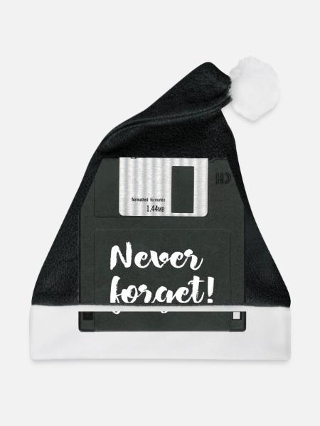 Diskette Never Forget Shirt - Weihnachtsmütze - Schwarz/Weiß - Vorne