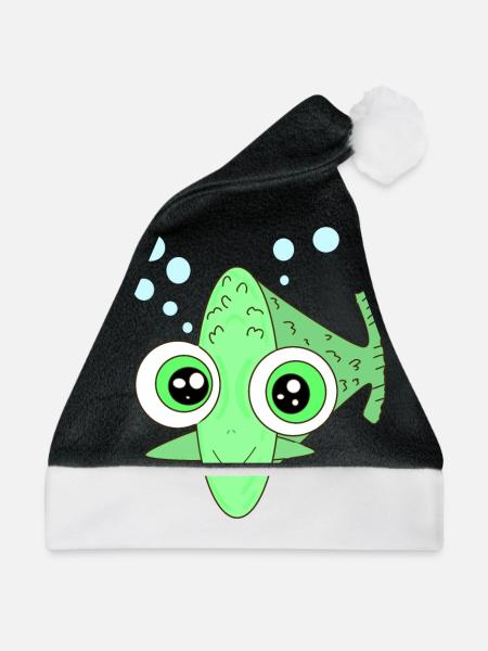 Fisch Fische Glubschaugen Comicstyle Aquaristik - Weihnachtsmütze - Schwarz/Weiß - Vorne
