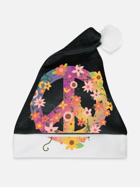 Hippie | Peace-Zeichen Hippies Musik Geschenkideen - Weihnachtsmütze - Schwarz/Weiß - Vorne