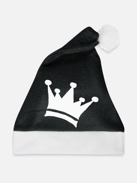 Geschenk Kinder Krone krona crown Boss King König - Weihnachtsmütze - Schwarz/Weiß - Vorne