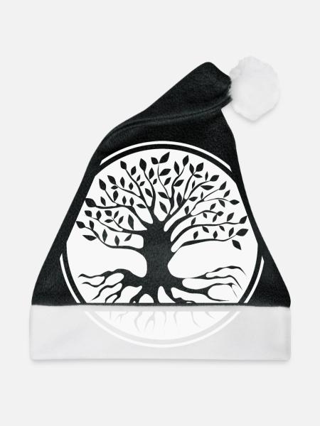 Baum des Lebens - Lebensbaum - Weihnachtsmütze - Schwarz/Weiß - Vorne