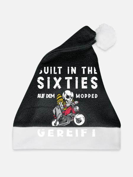 Motorrad Geschenk Biker Spruch Geboren in den 60er - Weihnachtsmütze - Schwarz/Weiß - Vorne