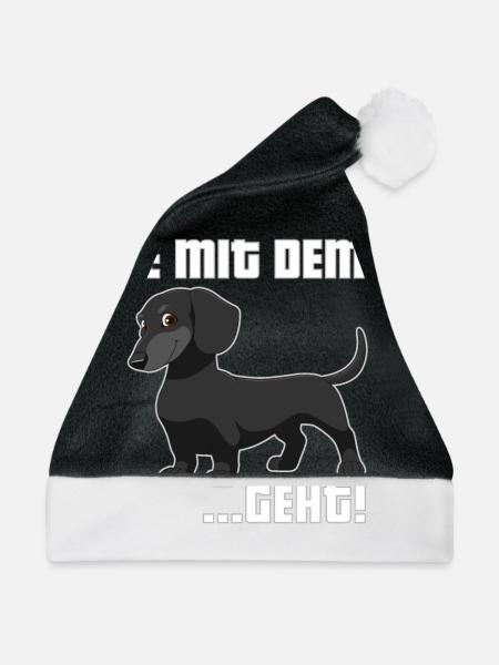 Die mit Dackel - Dachshund - geht - Weihnachtsmütze - Schwarz/Weiß - Vorne