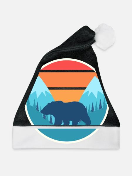 Bär Berge Sonnenuntergang Retro - Weihnachtsmütze - Schwarz/Weiß