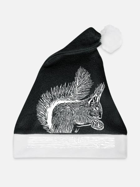 Süßes Eichhörnchen mit Nuss - Weihnachtsmütze - Schwarz/Weiß