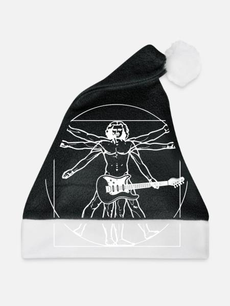 Vitruvian Guitar Man Gitarrist Cool Rock Star - Weihnachtsmütze - Schwarz/Weiß - Vorne