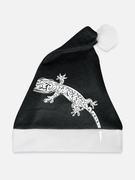 Kleiner Gecko an der Wand - Weihnachtsmütze - Schwarz/Weiß