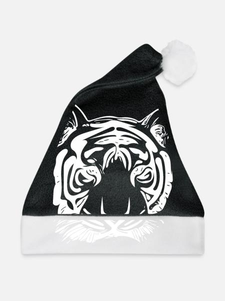 Tiger Großkatze mit Vintage Streifenmuster - Weihnachtsmütze - Schwarz/Weiß - Vorne