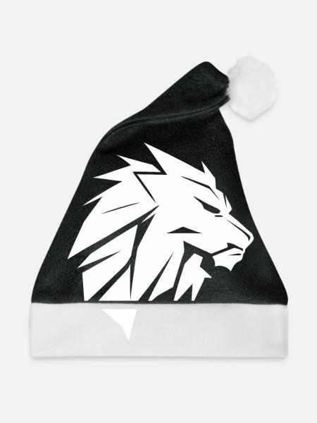Stylisher Löwenkopf mit Mähne - Weihnachtsmütze - Schwarz/Weiß - Vorne