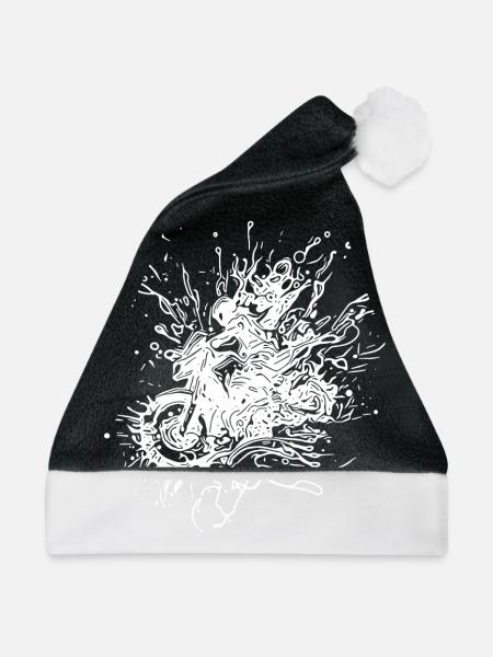 Rennsport Motorrad Tattoo Splash Style - Weihnachtsmütze - Schwarz/Weiß - Vorne