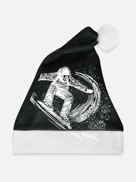 Tiefschnee Snowboard Ride Jump Style Move - Weihnachtsmütze - Schwarz/Weiß - Vorne