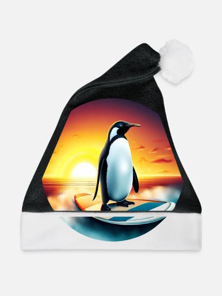 Pinguin Surfer - Weihnachtsmütze - Schwarz/Weiß