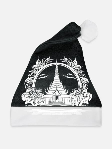 Exotischer Thailand Tempel - Weihnachtsmütze - Schwarz/Weiß - Vorne