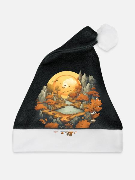 Herbstliche Landschaft - Weihnachtsmütze - Schwarz/Weiß