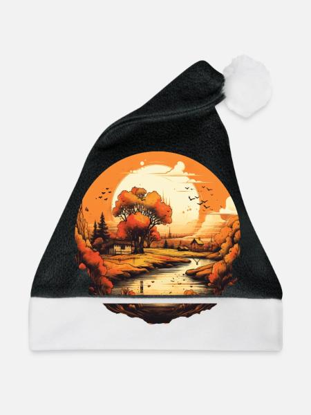 Herbstliche Landschaft - Weihnachtsmütze - Schwarz/Weiß
