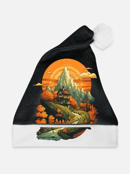 Herbstliche Landschaft - Weihnachtsmütze - Schwarz/Weiß