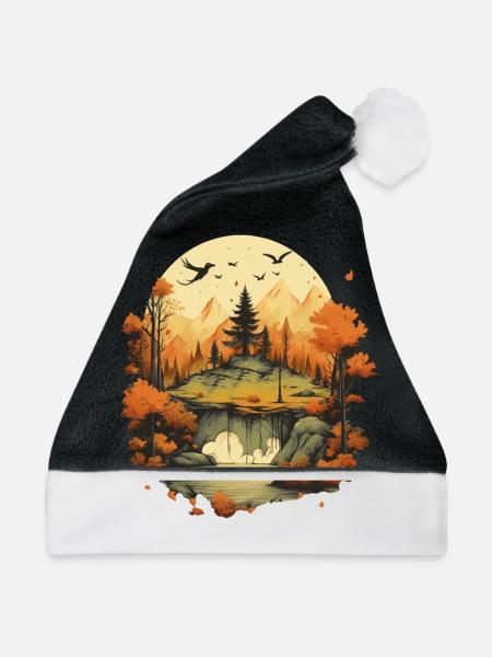 Herbstliche Landschaft - Weihnachtsmütze - Schwarz/Weiß