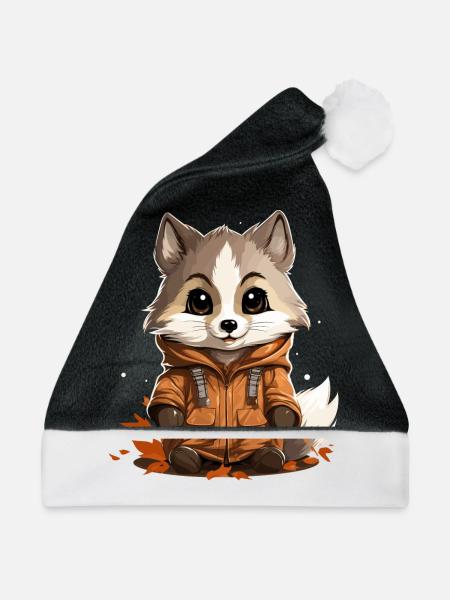 Waschbär - Kawaii Style - Weihnachtsmütze - Schwarz/Weiß