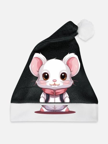 Maus - Kawaii Style - Weihnachtsmütze - Schwarz/Weiß