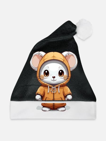 Maus - Kawaii Style - Weihnachtsmütze - Schwarz/Weiß