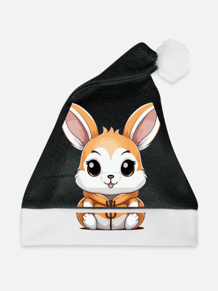 Hase - Kawaii Style - Weihnachtsmütze - Schwarz/Weiß