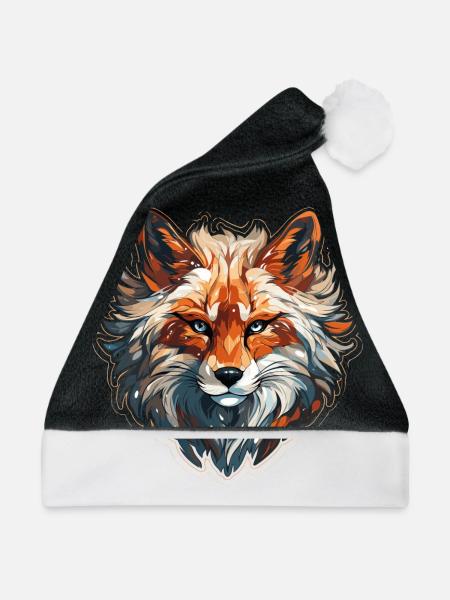 Fuchs - Illustration - Weihnachtsmütze - Schwarz/Weiß