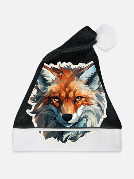 Fuchs - Illustration - Weihnachtsmütze - Schwarz/Weiß