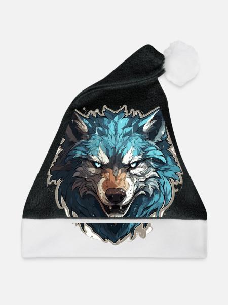 Wolf - Illustration - Weihnachtsmütze - Schwarz/Weiß