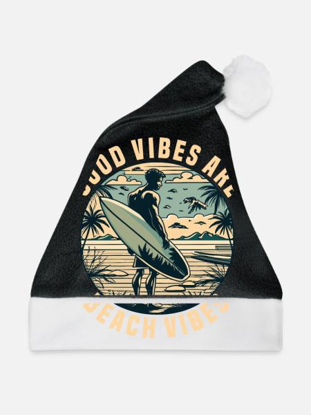 Surfen Surfer Sommer Palmen Strand Sonne Urlaub - Weihnachtsmütze - Schwarz/Weiß - Vorne