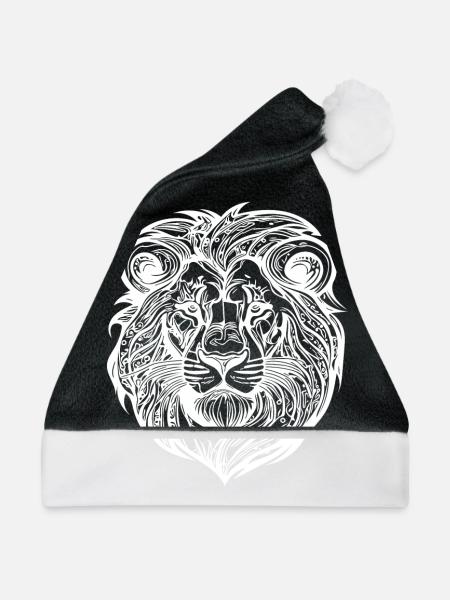 Wilde Löwen Kopf Mähne Großkatzen Tattoo - Weihnachtsmütze - Schwarz/Weiß - Vorne