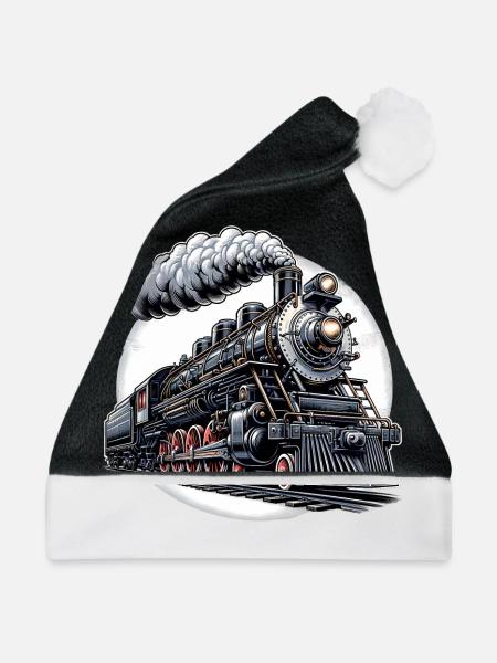 Dampflok Grafik - Weihnachtsmütze - Schwarz/Weiß - Vorne