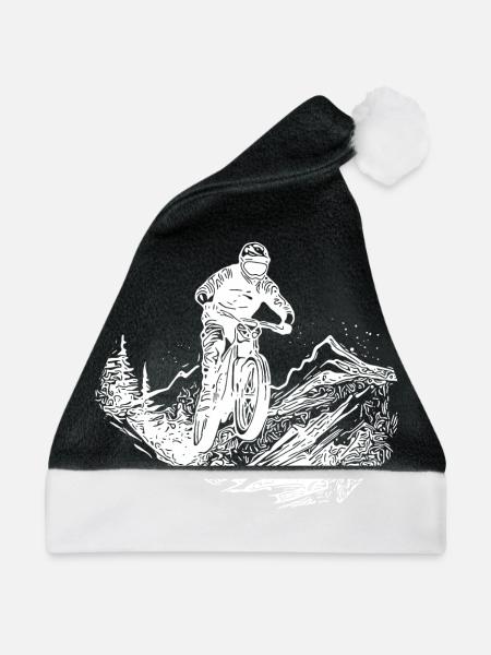 Mountainbiker Waldweg Berg Abfahrt - Weihnachtsmütze - Schwarz/Weiß - Vorne
