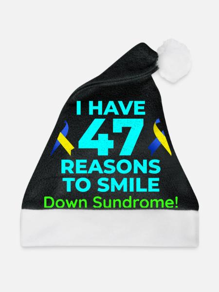Bewusstsein für das Down-Syndrom 47 Gründe zum Lächeln - Weihnachtsmütze - Schwarz/Weiß - Vorne
