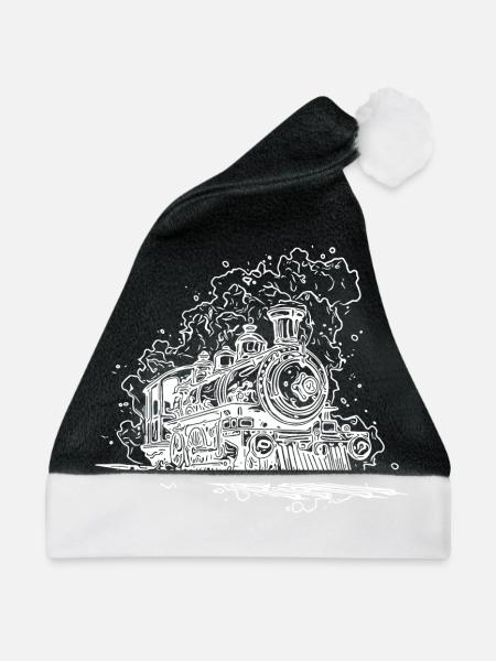 Vintage Dampflokomotive auf Gleisen unter Dampf - Weihnachtsmütze - Schwarz/Weiß - Vorne